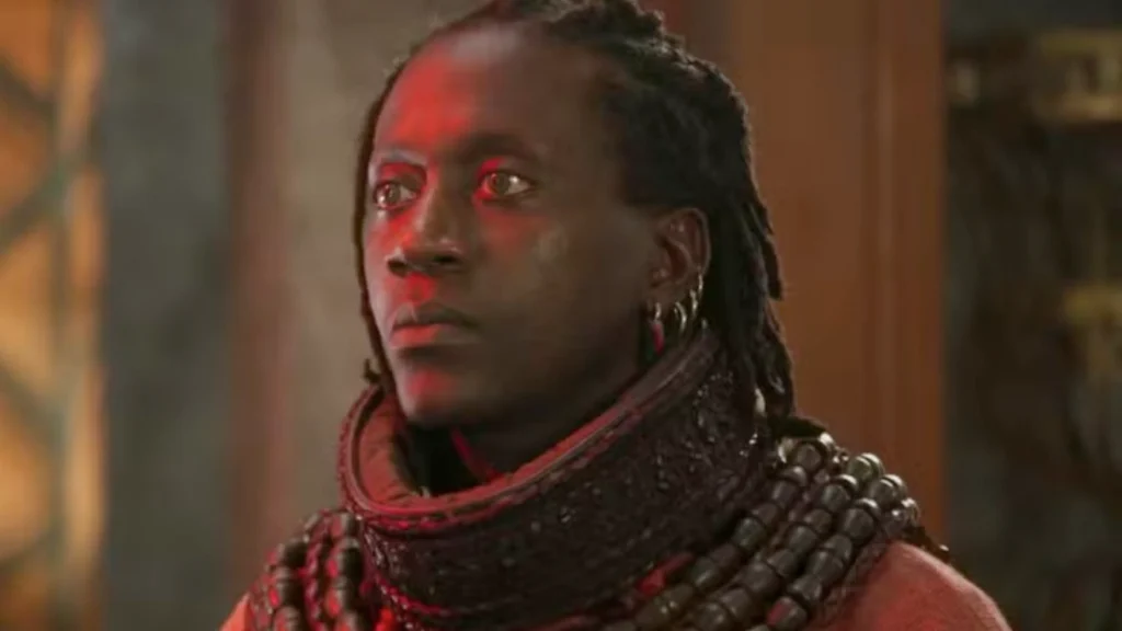 Resumo A Nobreza do Amor (08 e 09/05): Mirinho arma falso assalto e Jendal ameaça sacrificar Dumi 5 Dumi com colares e olhar intenso